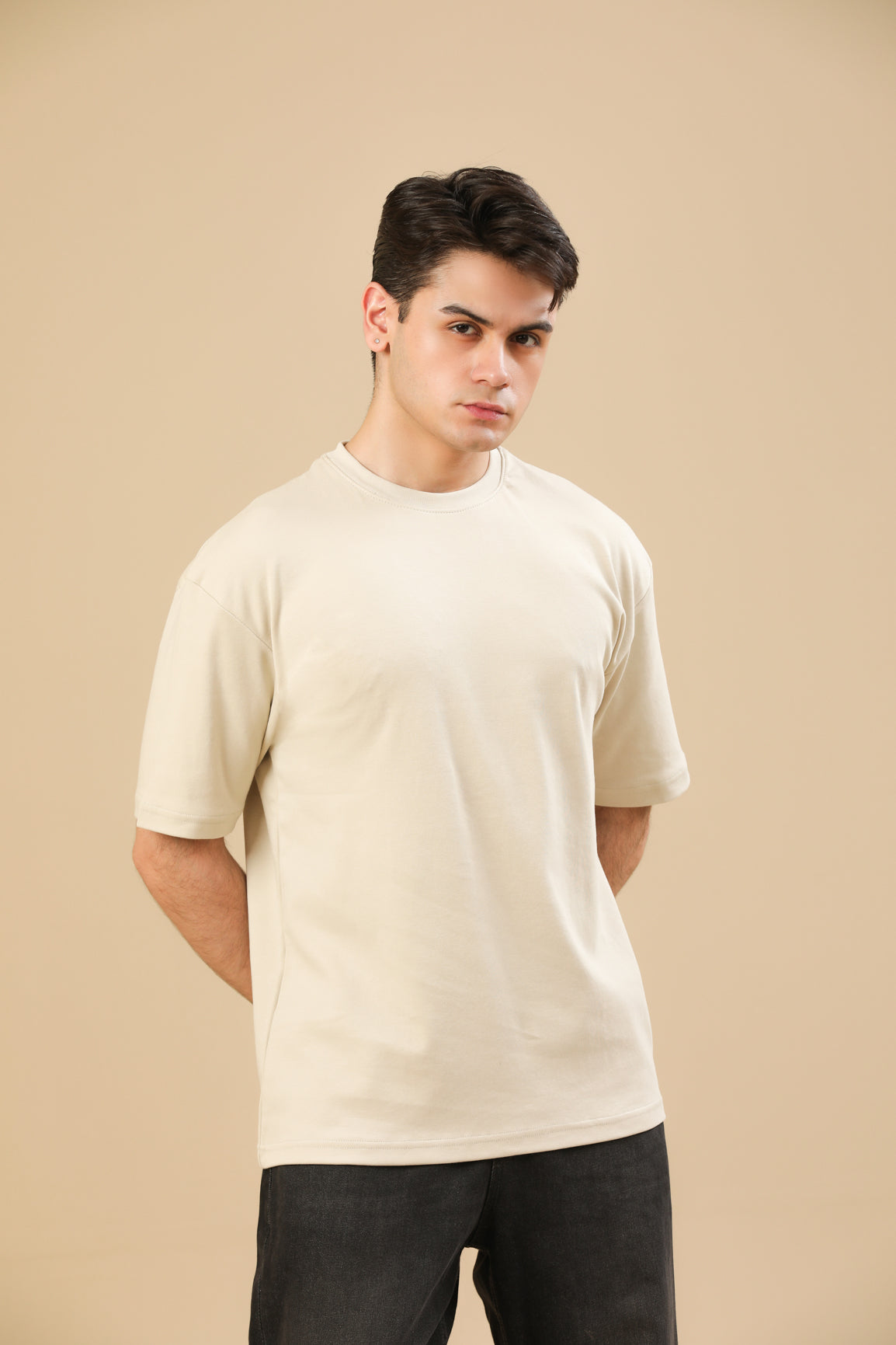 Beige Interlock Oversized Tee - Men