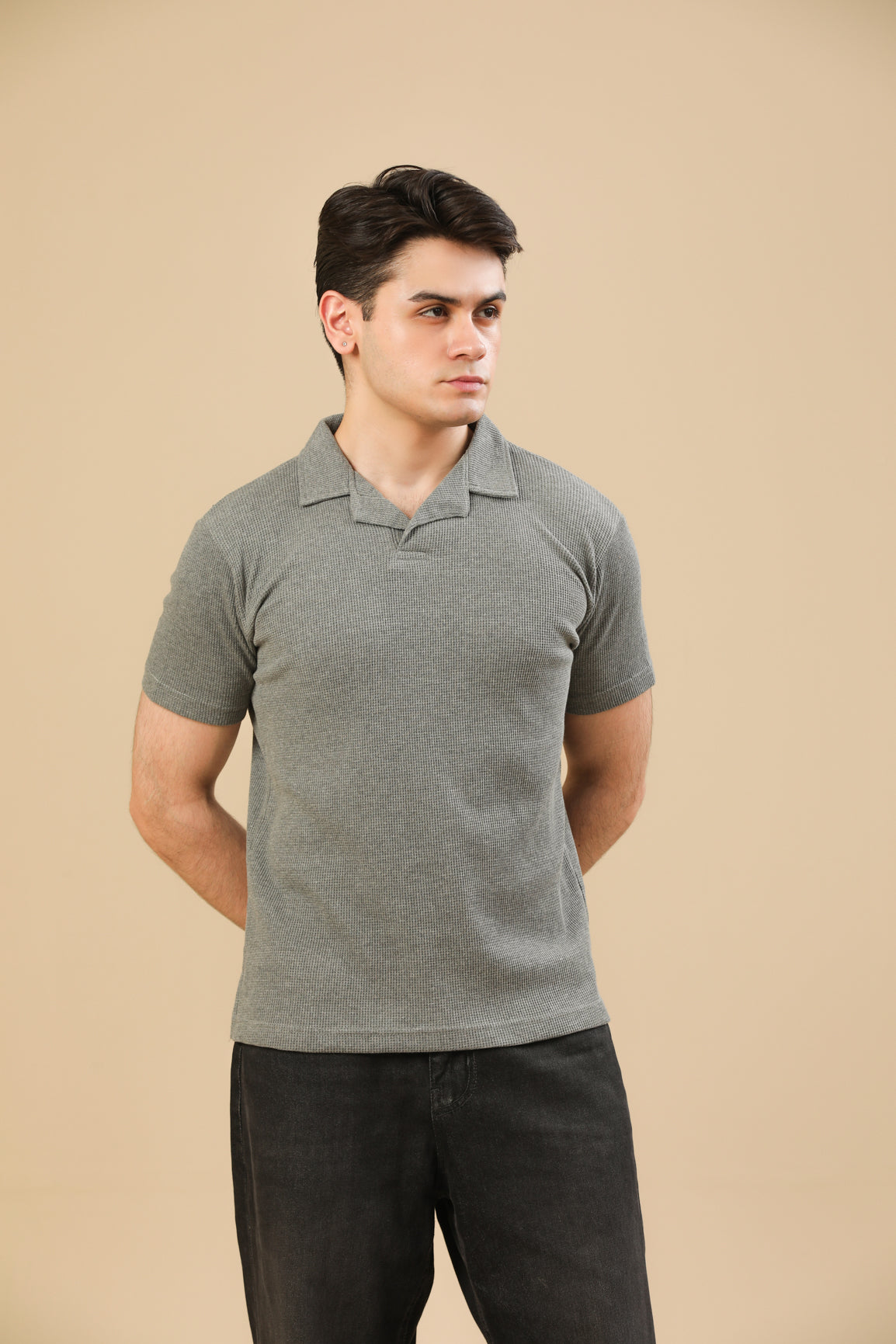 Light Grey Waffle Revere Polo - Men