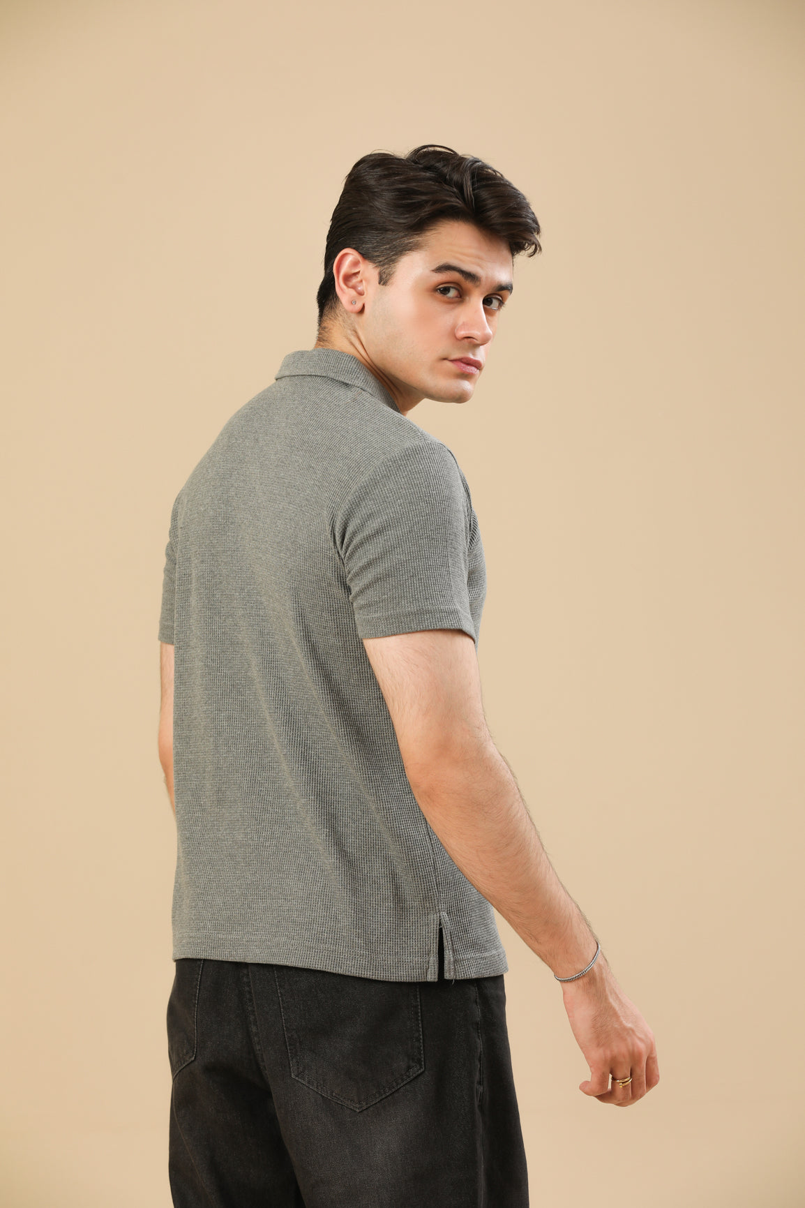 Light Grey Waffle Revere Polo - Men
