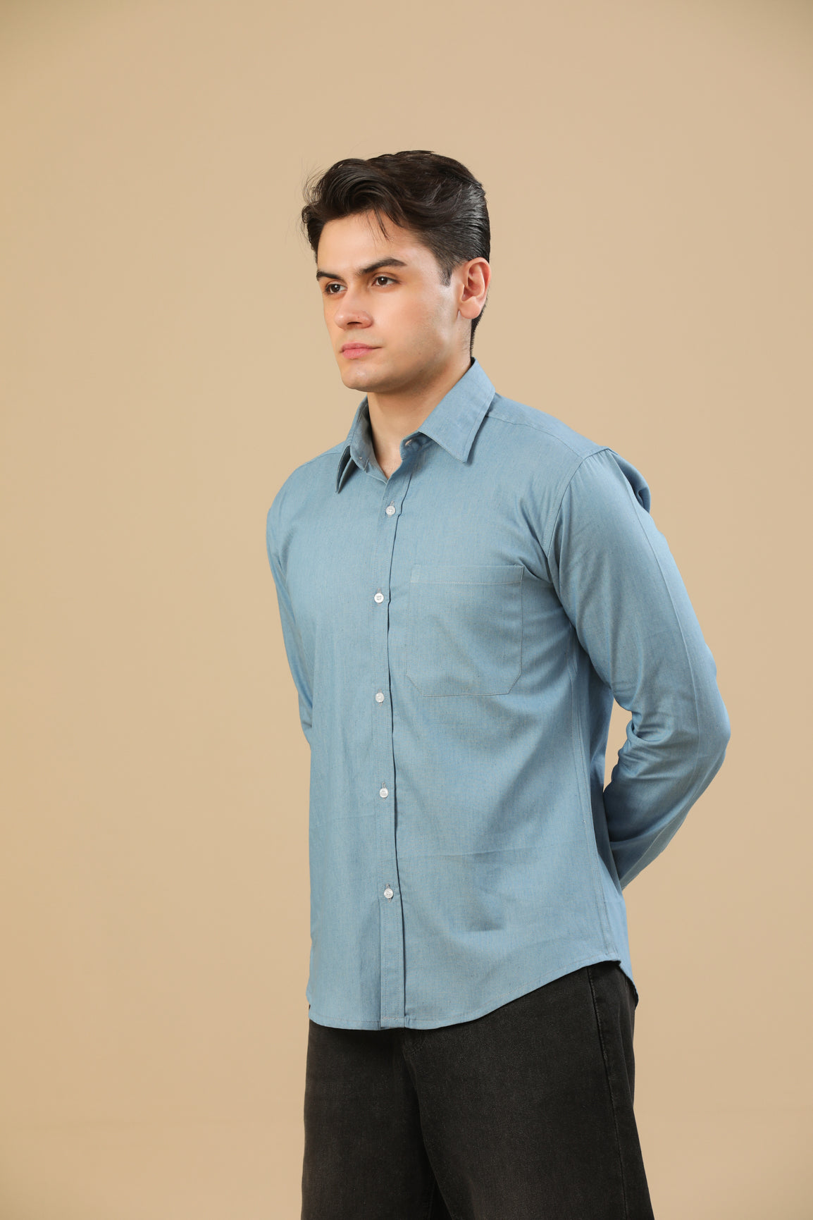 Aqua Blue Casual Denim Shirt - Men