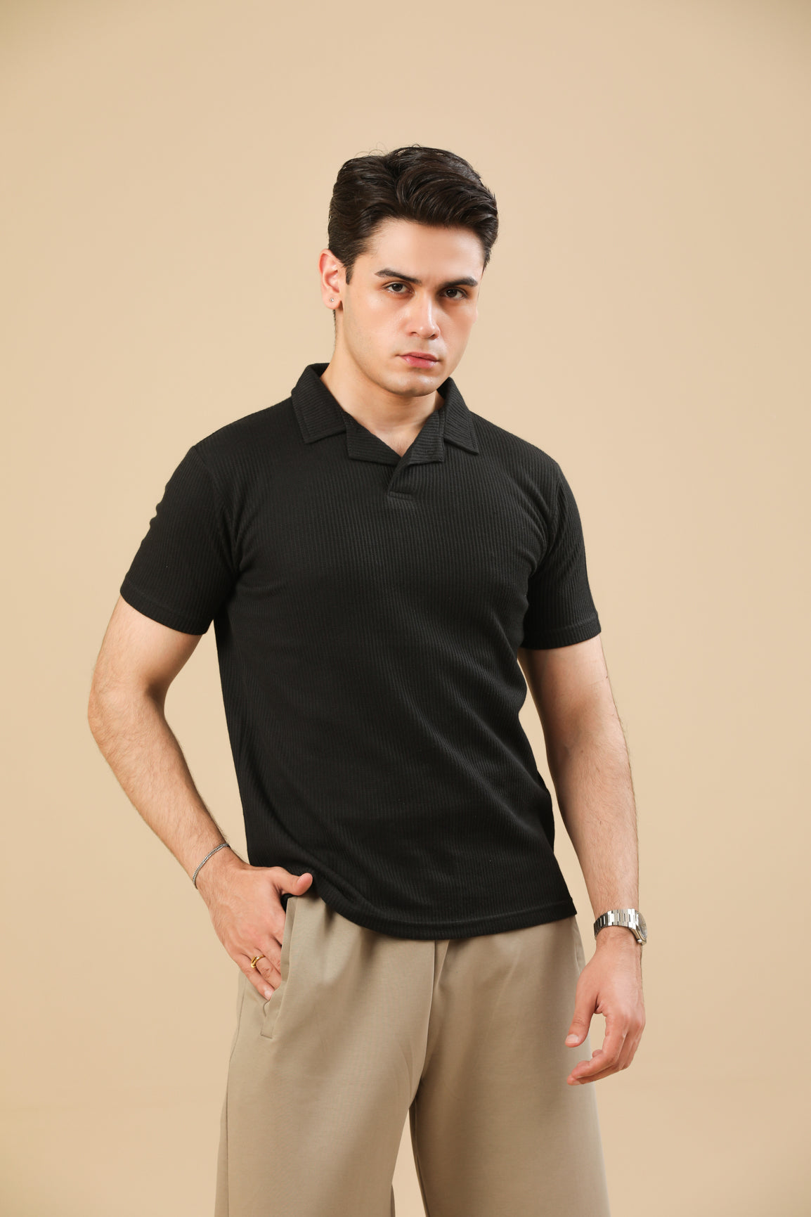 Black Drop Needle Revere Polo - Men