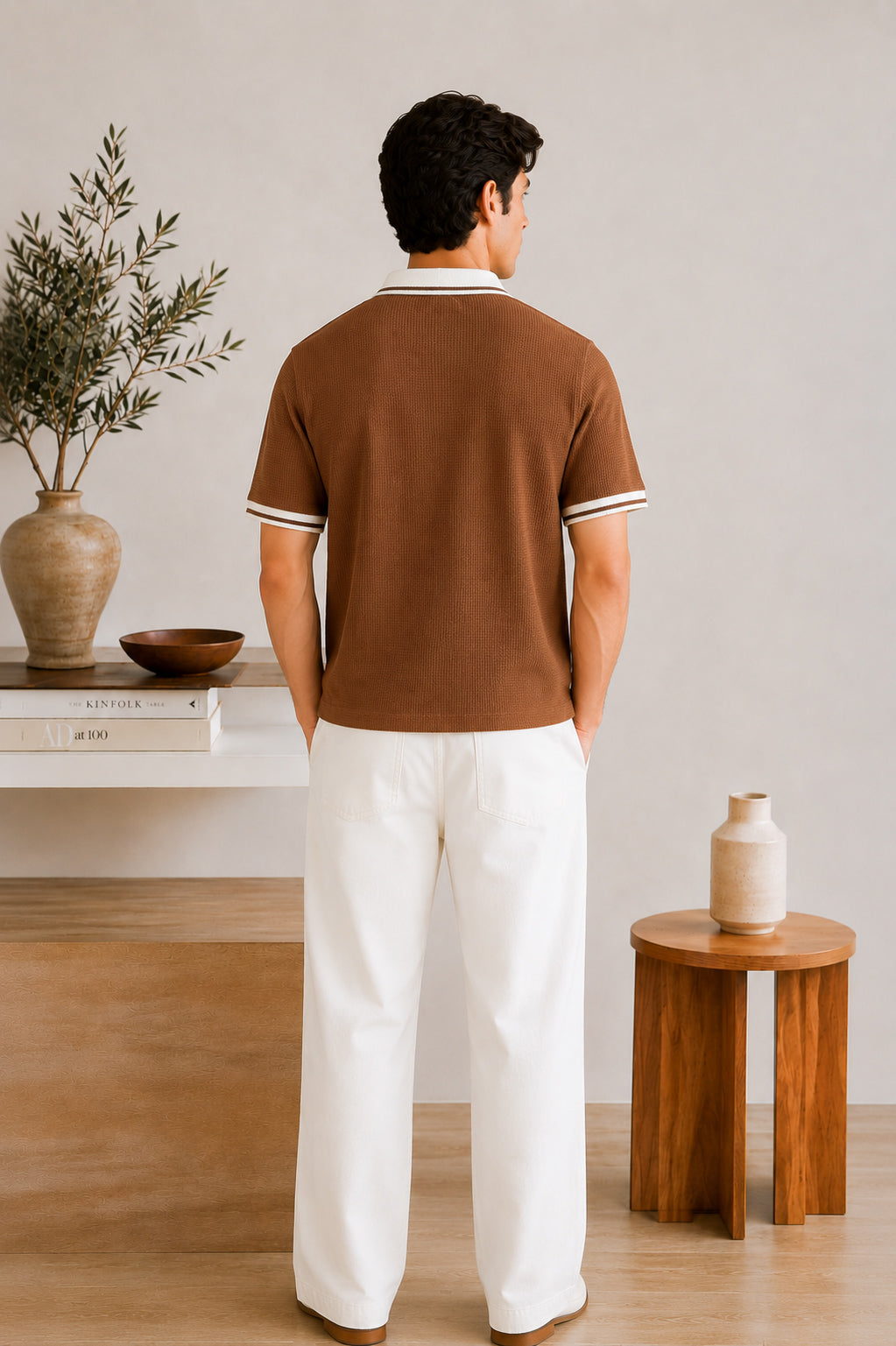 Camel Waffle Johnny Collar Polo - Smart Fit  - Men - Men