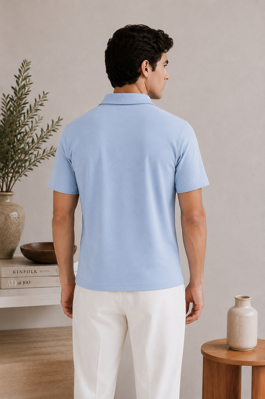 Sky Blue Basic Zipper Polo - Smart Fit- Men - Men