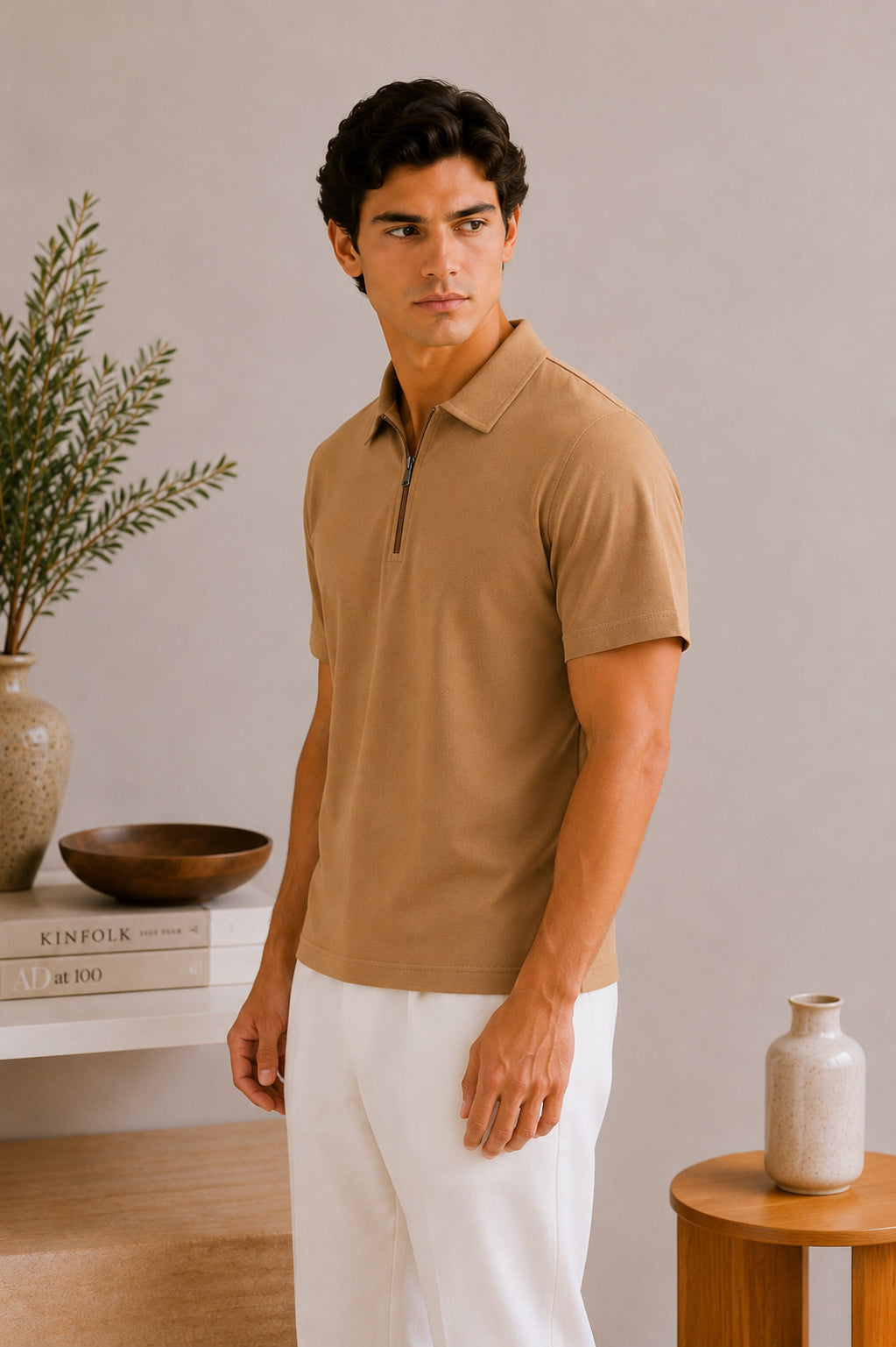 Camel Basic Zipper Polo - Smart Fit- Men