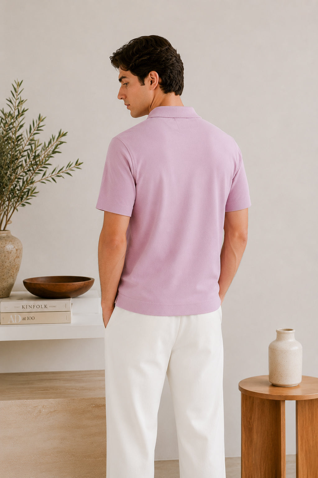 Light Pink Basic Zipper Polo - Smart Fit- Men - Men