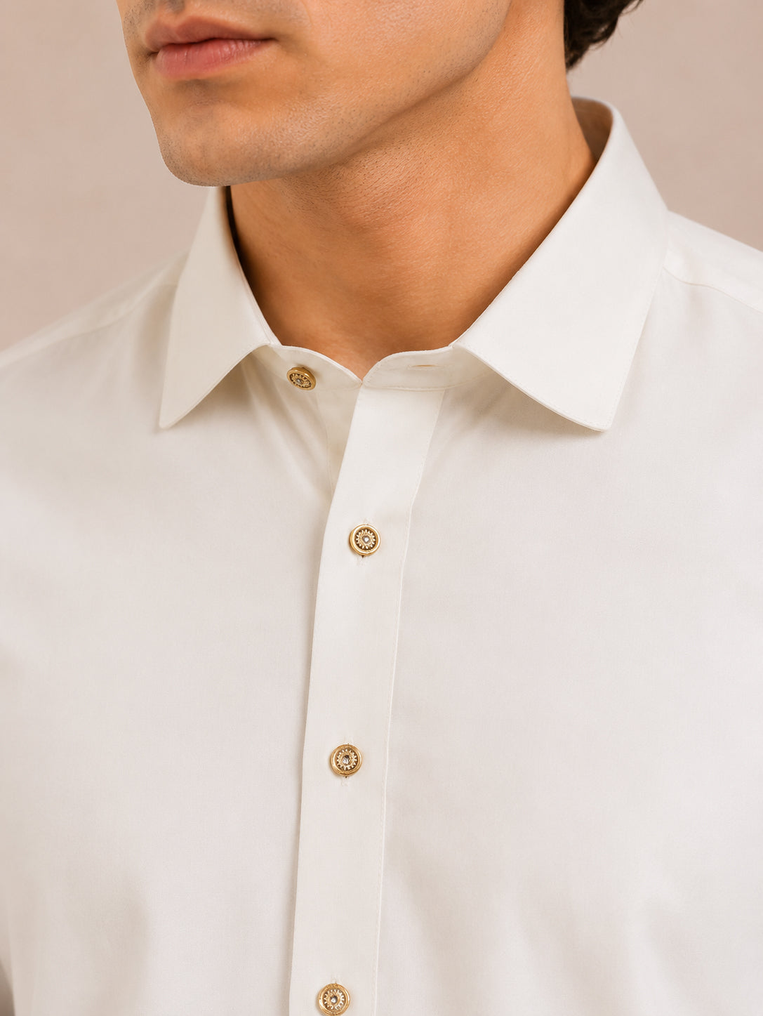 White Bosky French Collar Kameez Shalwar - Men
