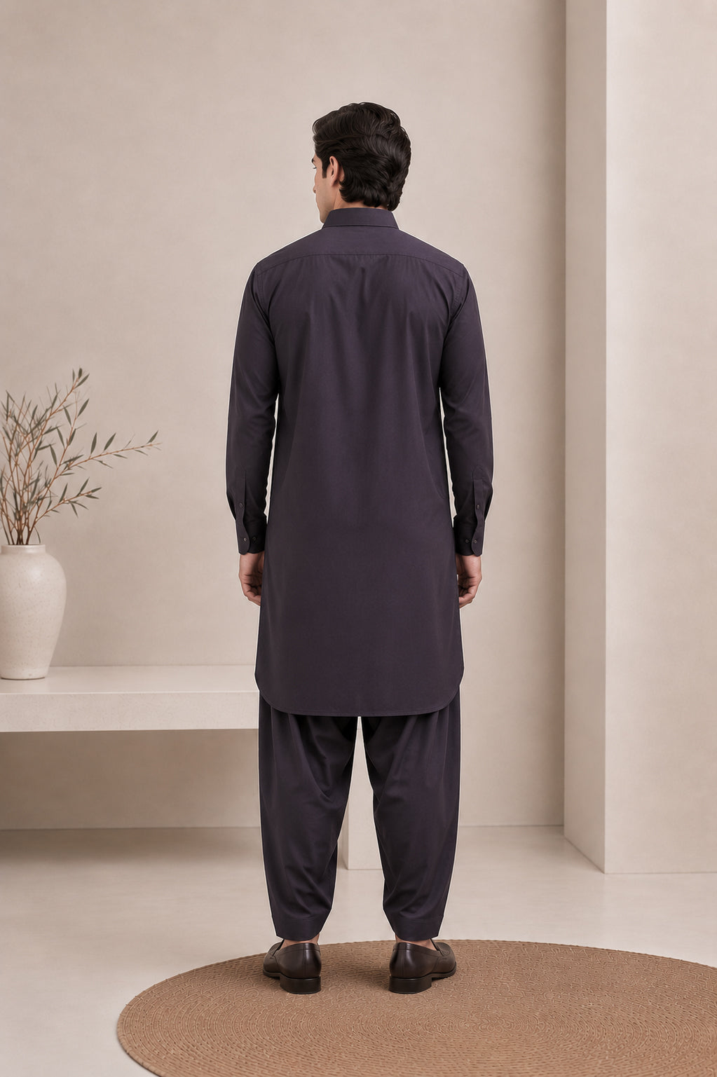 Deep Purple French Collar Kameez Shalwar - Men