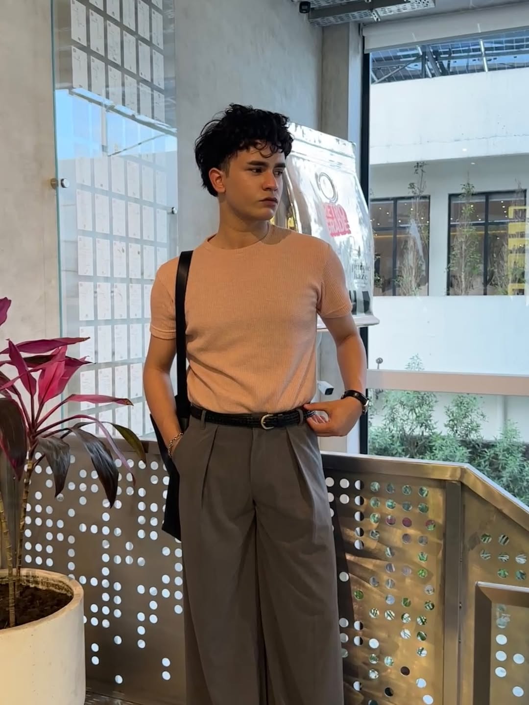 Pearl Pink Waffle Oversized Tee - Men - Men