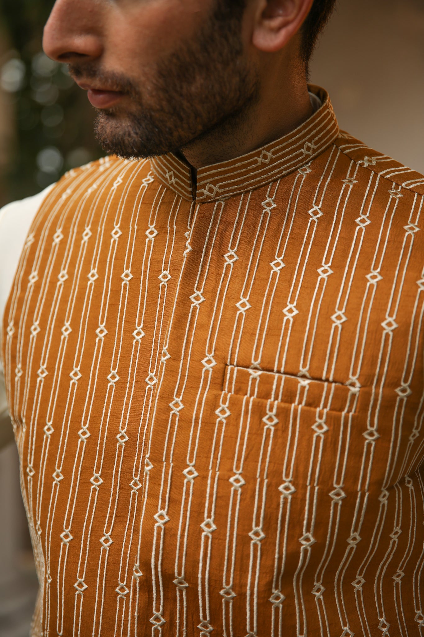 Apricot Embroidered - Waistcoat Set - 3PC Designerwear