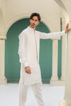 Off White Kameez Shalwar with Blended Waistcoat - Men - Muraqsh -- Menswear