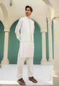 Off White Kameez Shalwar with Blended Waistcoat - Men