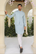Sky Blue Kurta Trouser with Blended Waistcoat - Men