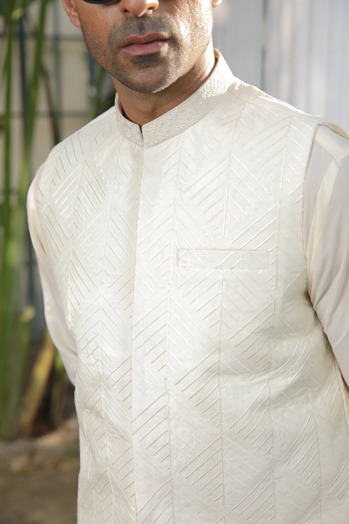 Bosky White Embroidered - Waistcoat Set - 3PC Designerwear