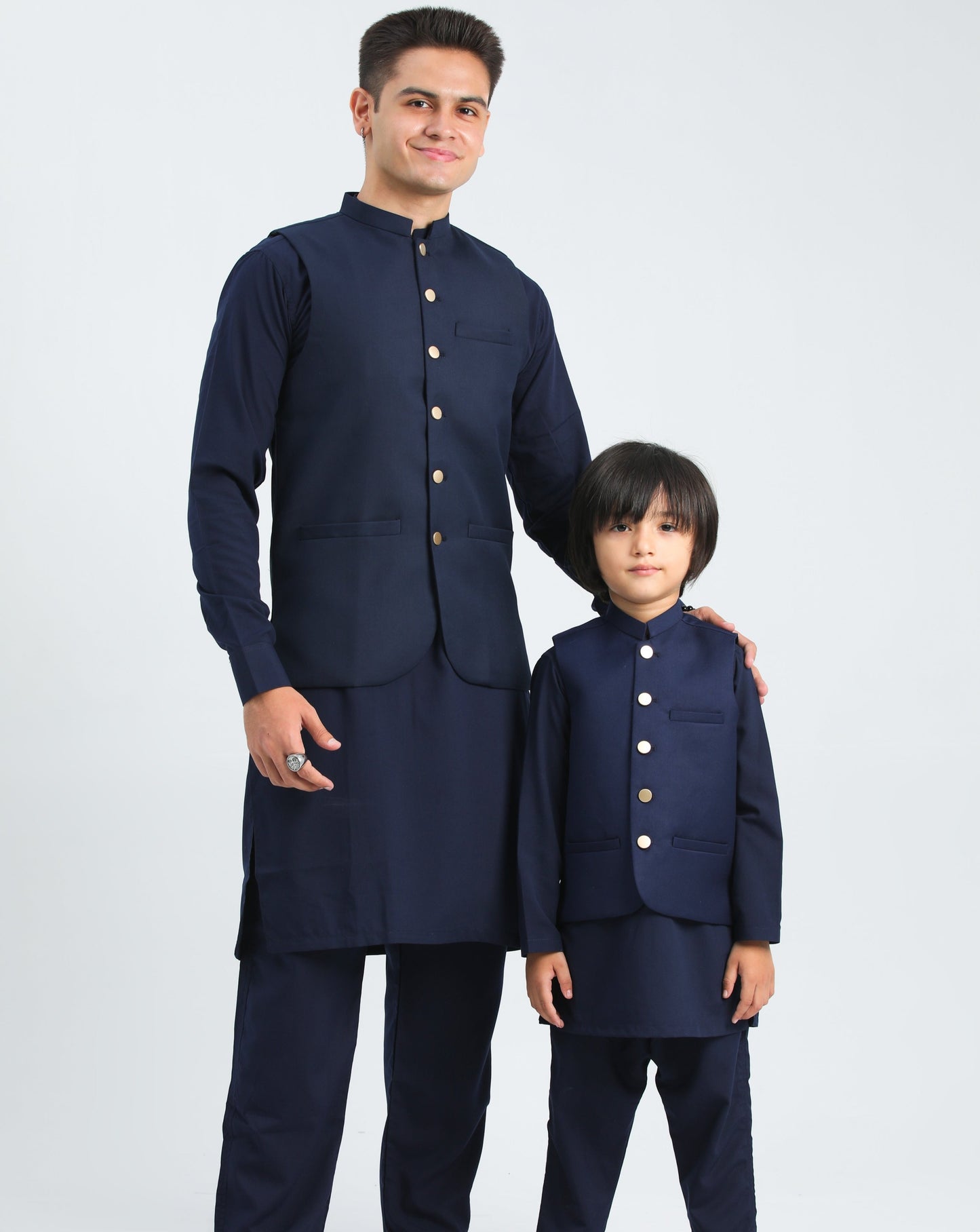Navy Blue Shalwar Kameez and Waistcoat - 3PC - Men