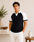 Black & White Contrast Raglan Polo - Men