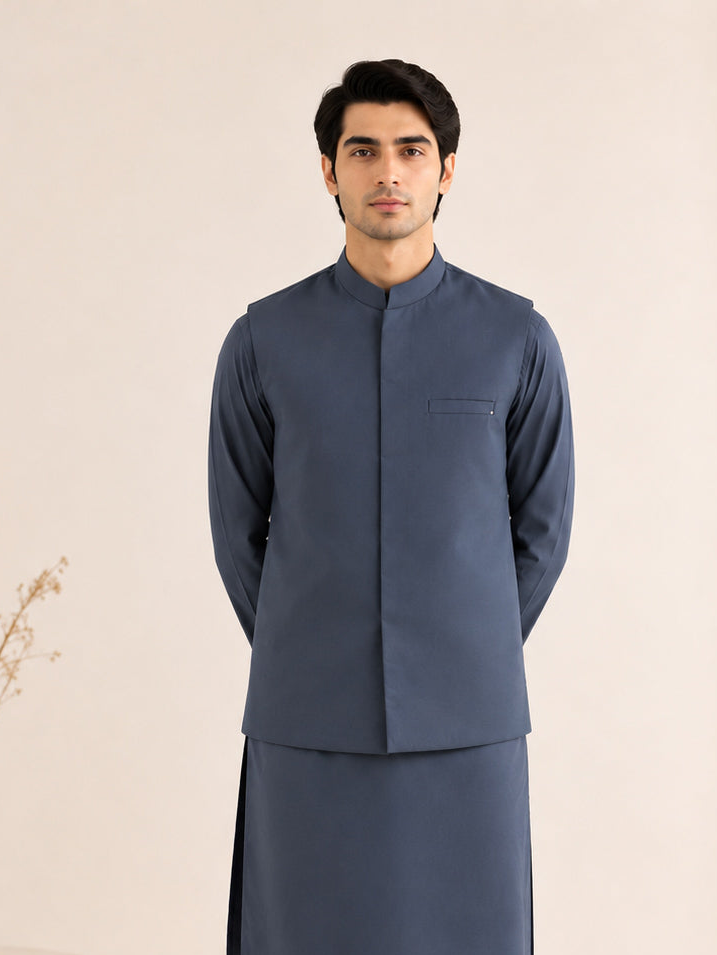 Charcoal Grey Blended Waistcoat - Straigth Cut - Men