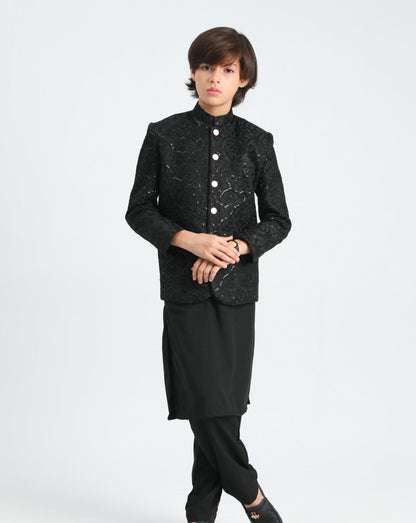 All Black Sequin Embroided - Festive 3PC Set - Kids