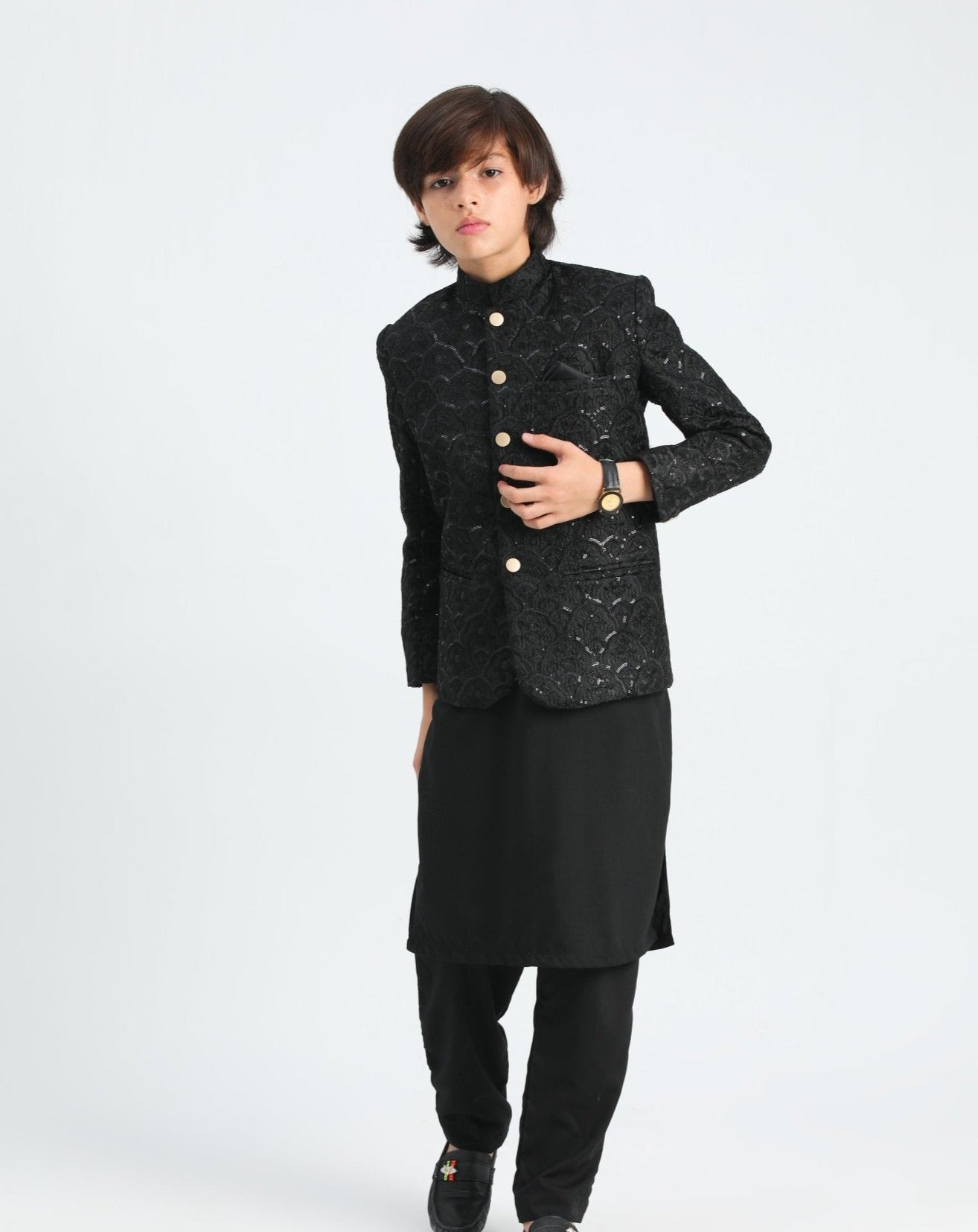 All Black Sequin Embroided - Festive 3PC Set - Kids