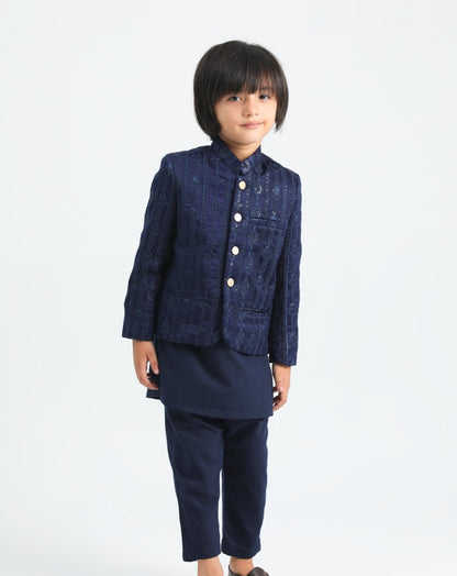 All Blue Sequin Embroided - Festive 3PC Set - Kids