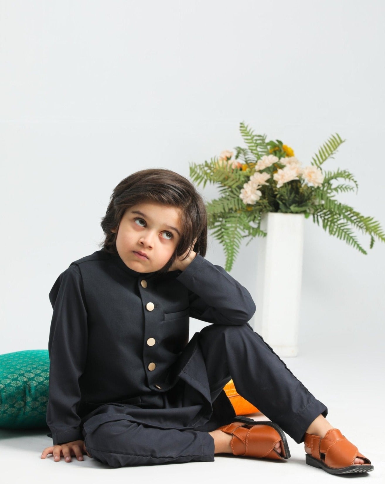 Charcoal Grey Shalwar Kameez and Waistcoat - 3PC - Kids
