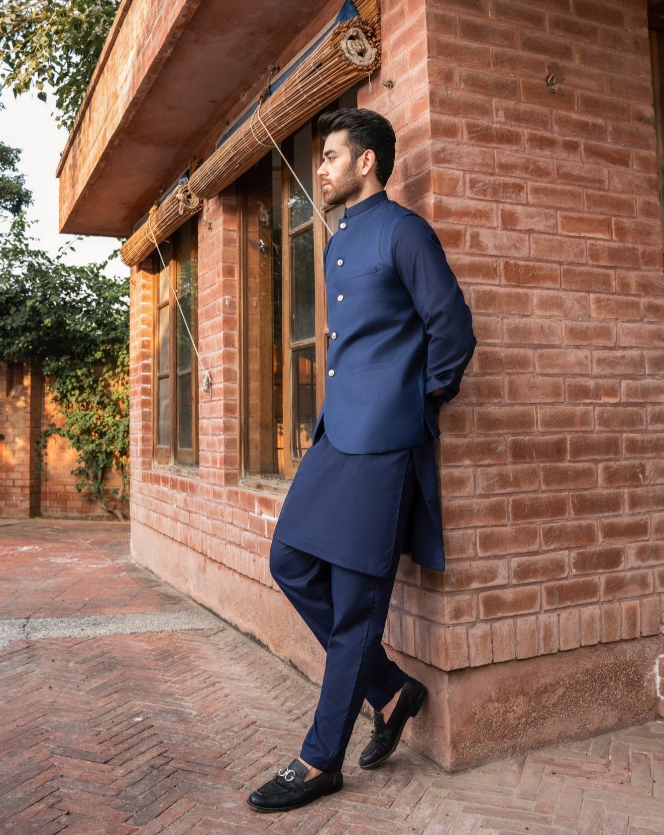 Navy Blue Shalwar Kameez and Waistcoat - 3PC - Men