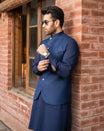Navy Blue Shalwar Kameez and Waistcoat - 3PC - Men