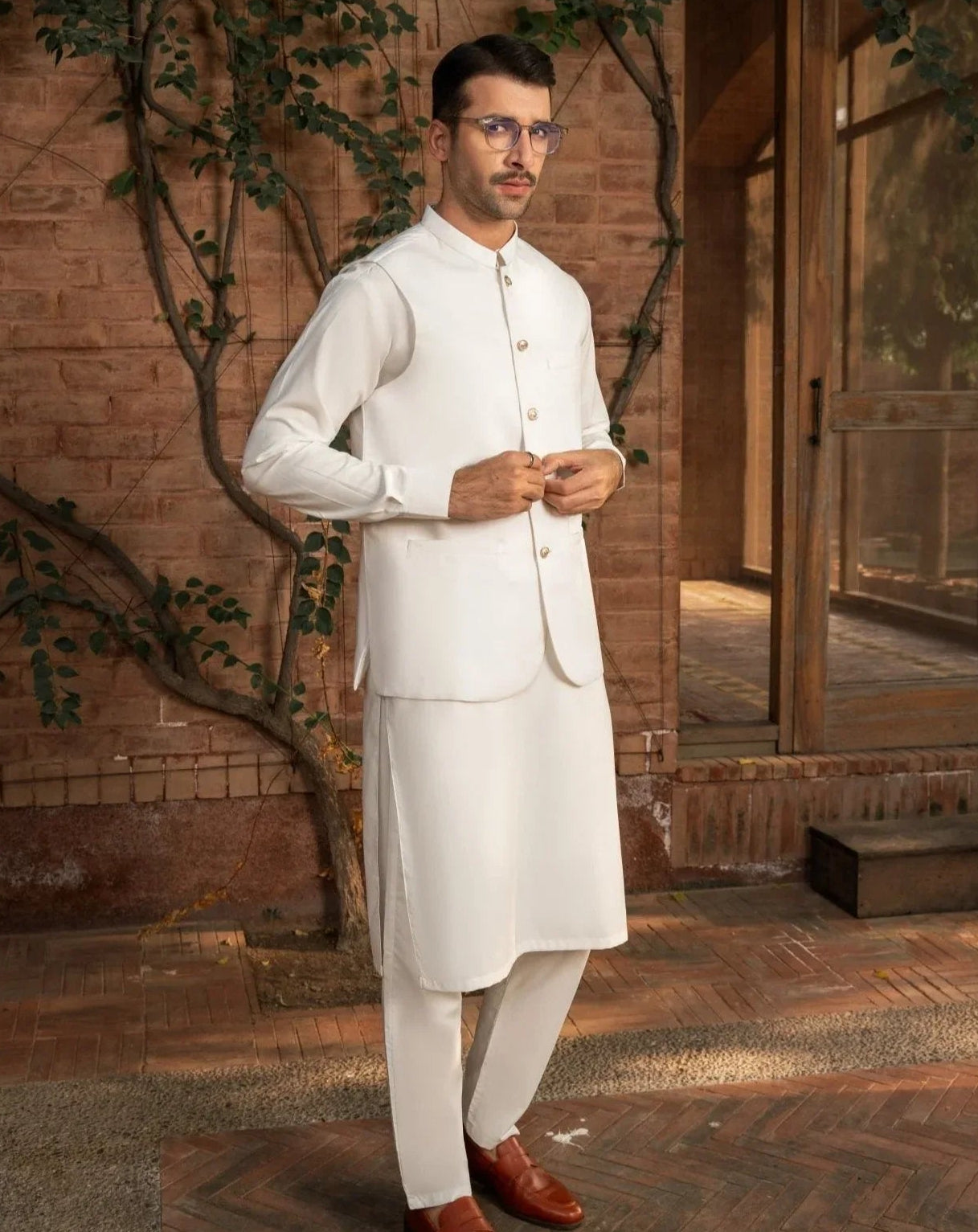 Off White Shalwar Kameez and Waistcoat - 3PC Set - Men