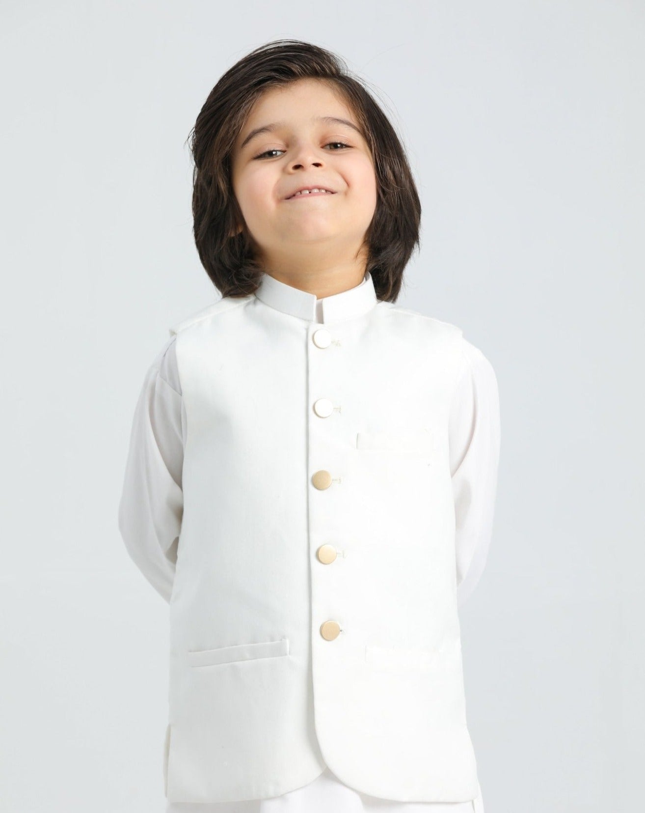 Off White Shalwar Kameez and Waistcoat - 3PC Set - Kids