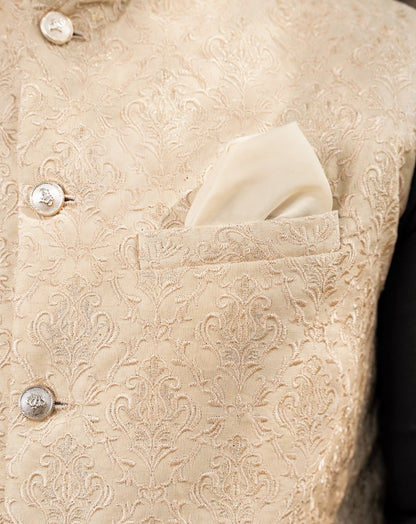 Ivory Embroided Waistcoat on Black - 3 Piece - MuraqshMuraqsh Man