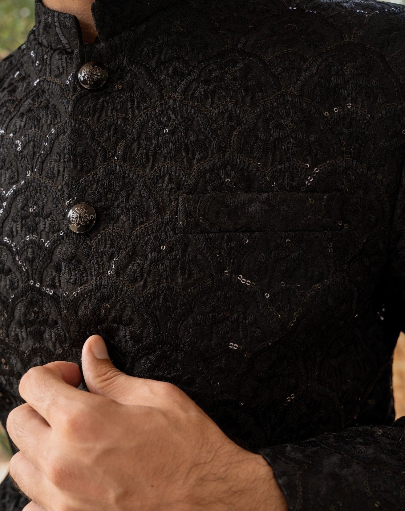 Sequin Prince Coat on Black - 3 Piece - MuraqshMuraqsh Man