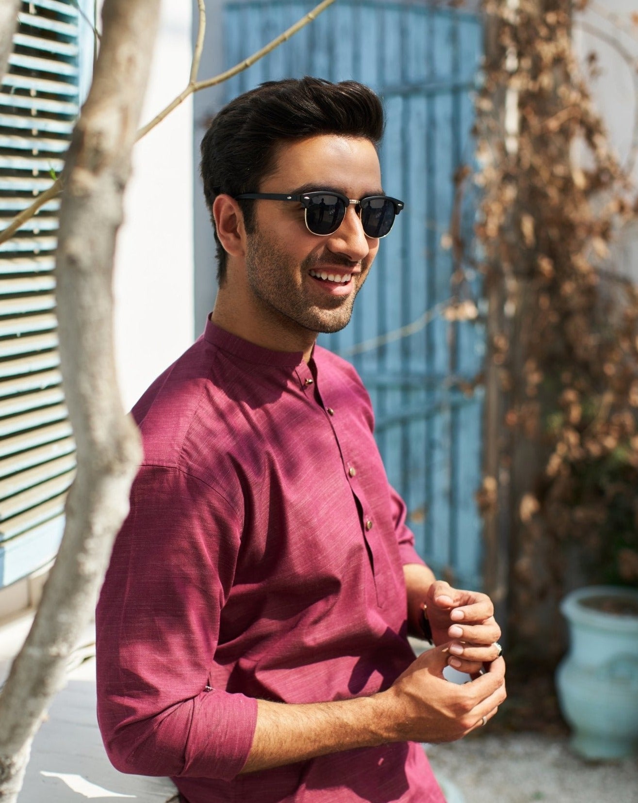 Textured Wine Cotton Kurta - MuraqshMuraqsh